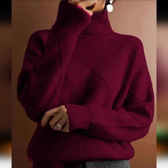 Textured Burgundy Knit Pullover Turtleneck Sweater Sz 20 - Picture 1 of 4